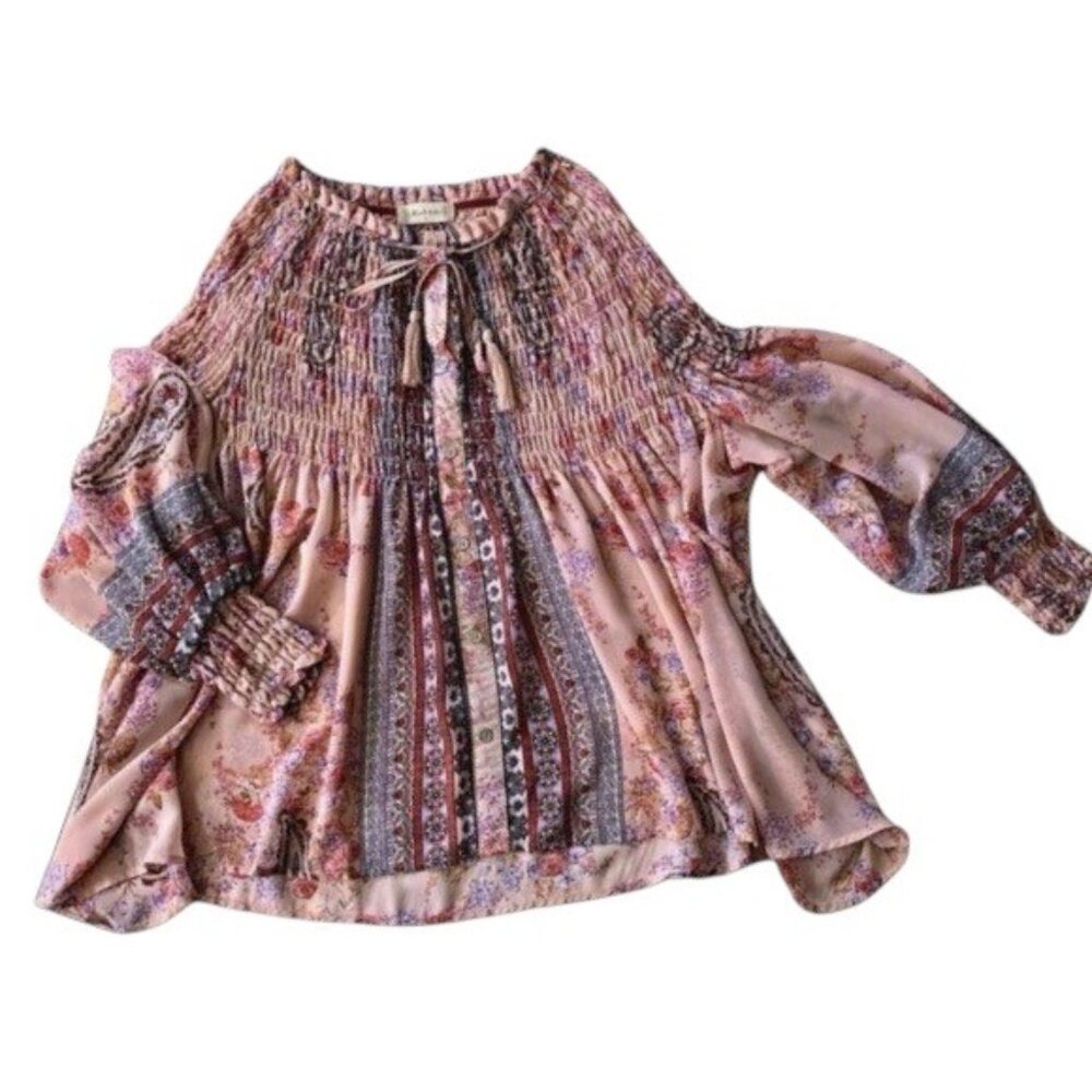 Altar'd State Boho Flowy Romantic Floral Print Pleated Tunic S
